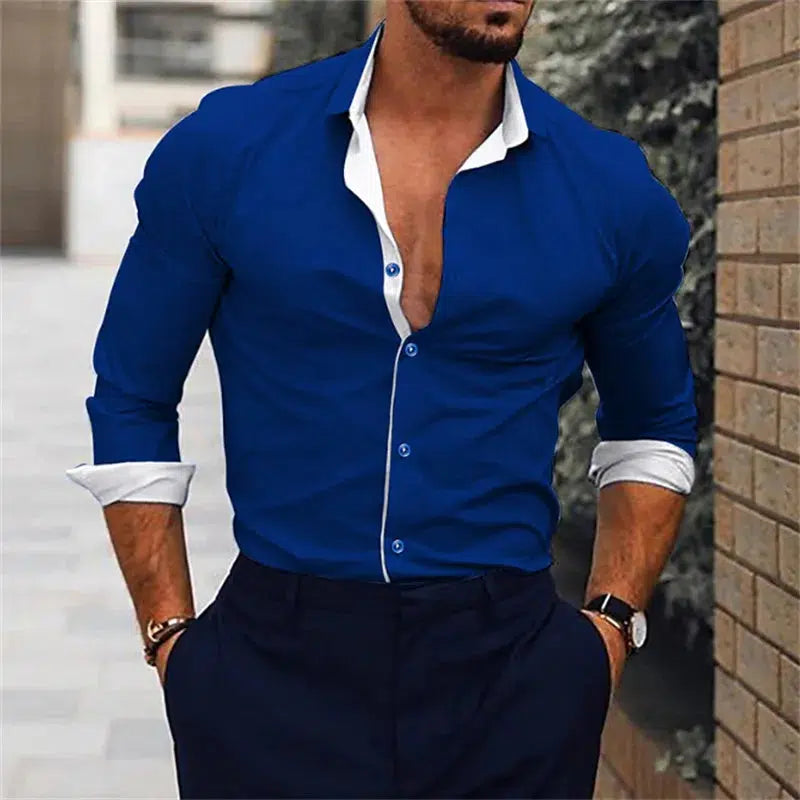 Mens Casual Shirt Long Sleeved V-neck Clothing-Bennys Beauty World