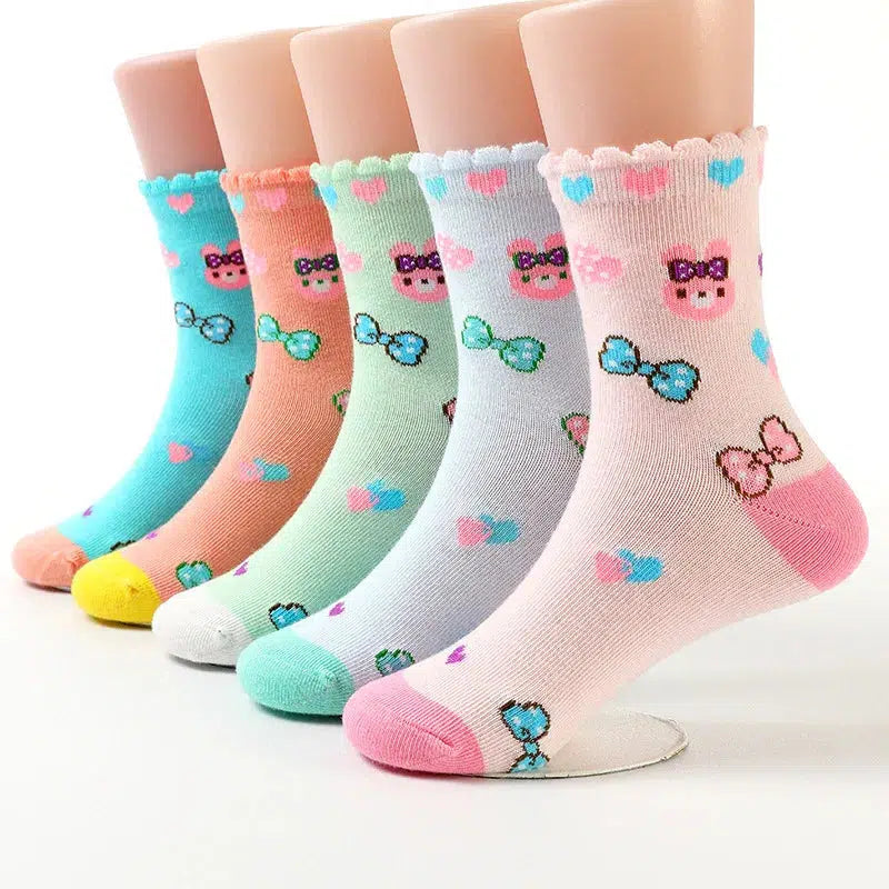 5pairs/lot Girls Socks Cotton Socks Fashion Children Knit Socks-socks-Bennys Beauty World