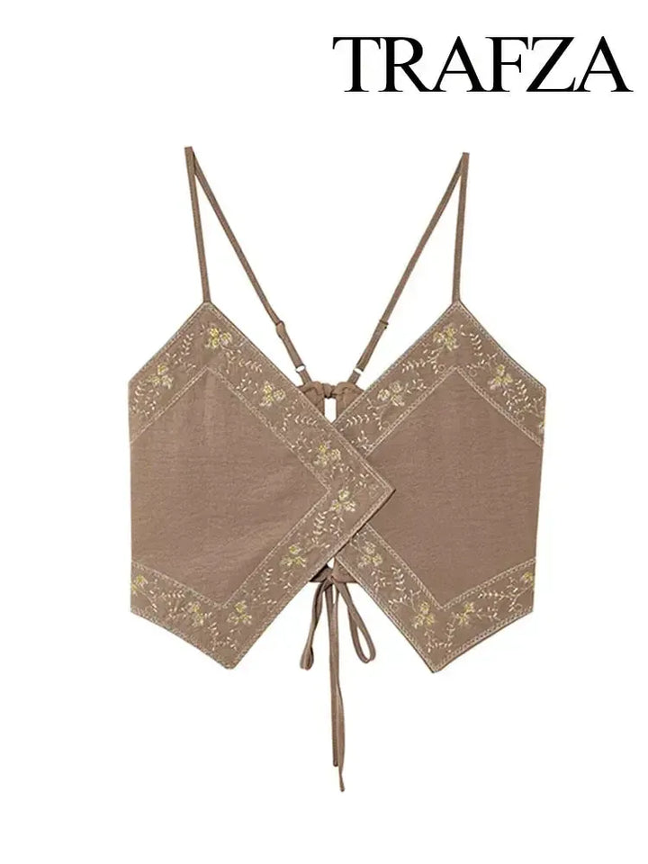 Women's Summer V-Neck Sling Top – Light Brown Sleeveless Camisole-Outfit Set-Bennys Beauty World