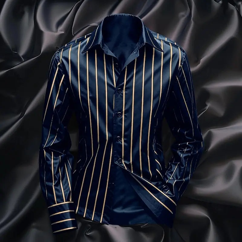 Men's Striped Long Sleeve Shirt – Stylish Casual Dress Shirt-Shirt-Bennys Beauty World