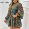 Women Chic Round Frill HemNeck Mesh Puff Sleeve Mini Party Dress-Bennys Beauty World