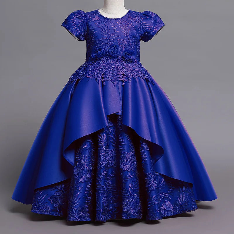 Girls Embroidery Princess Party Dress | Satin Ball Gown