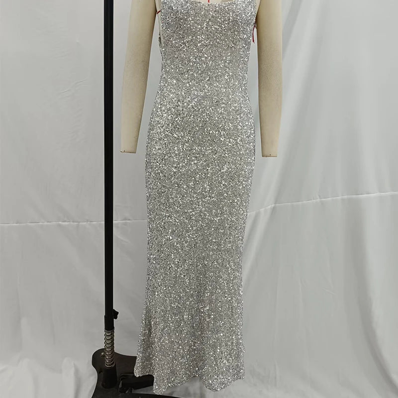 Women's Sequin Maxi Dress With Spaghetti Strap