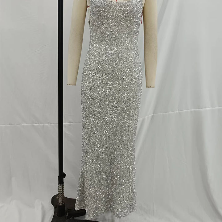 Women's Sequin Maxi Dress With Spaghetti Strap
