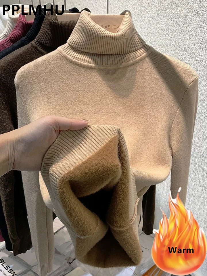Women’s Turtleneck Velvet-Lined Winter Sweater