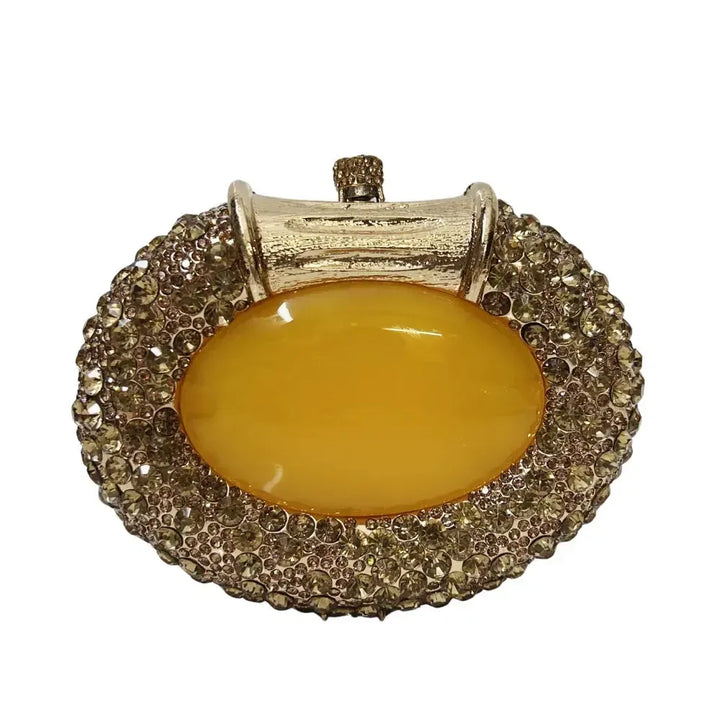 Large Stone Hard Metal Evening Clutch Bag