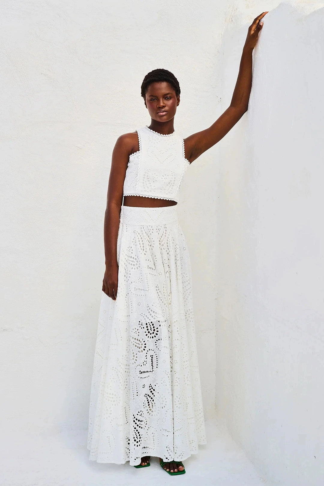 Hollow Out Sleeveless Top Half Skirt Set