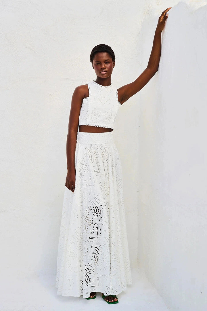 Hollow Out Sleeveless Top Half Skirt Set
