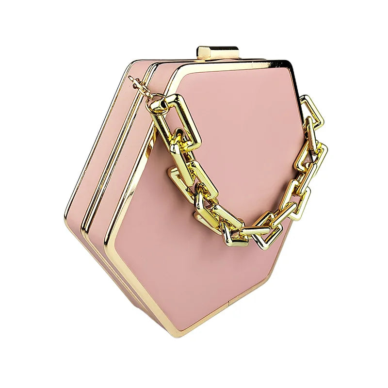 Pink Handbag Banquet Bag Women's Dress Handbag Metal Chain Strap Messenger Bag