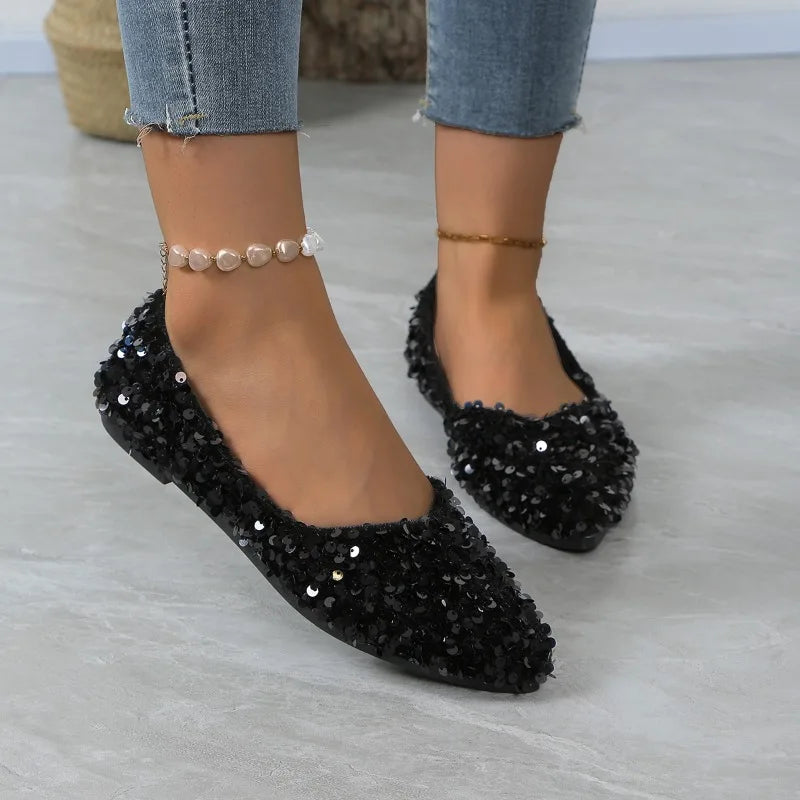 Women's Sequin Pointed Toe Slip-On Loafers