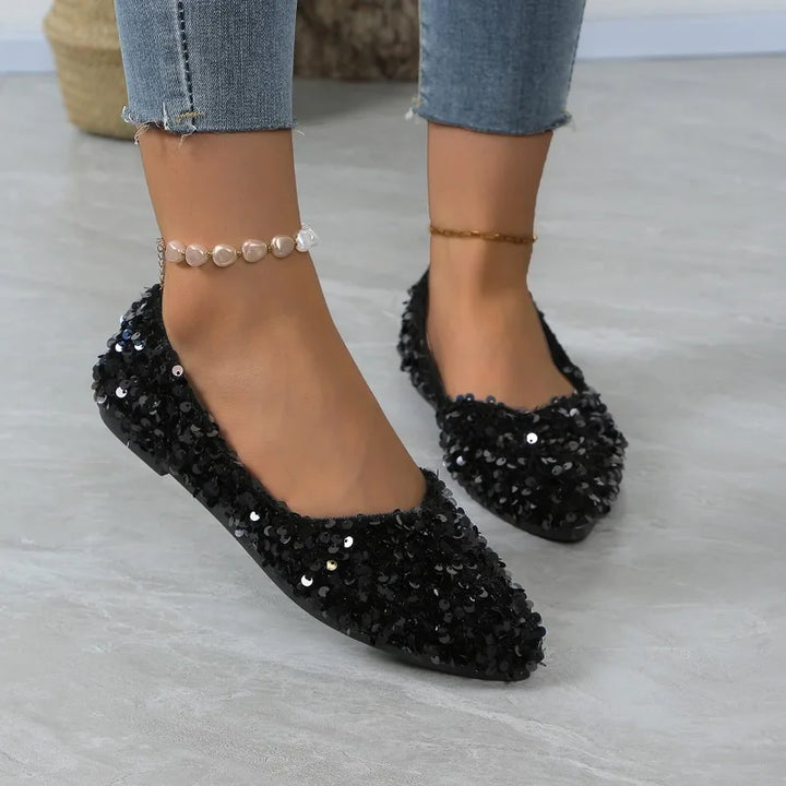 Women's Sequin Pointed Toe Slip-On Loafers