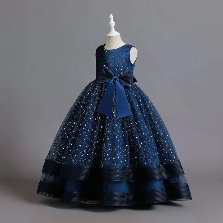 Girls Floral Princess Dress with Bow – Wedding &amp; Party Gown - Bennys Beauty World