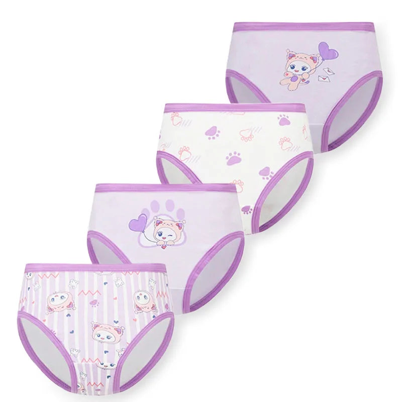 Girls Cotton Cartoon Underwear 4-Pack