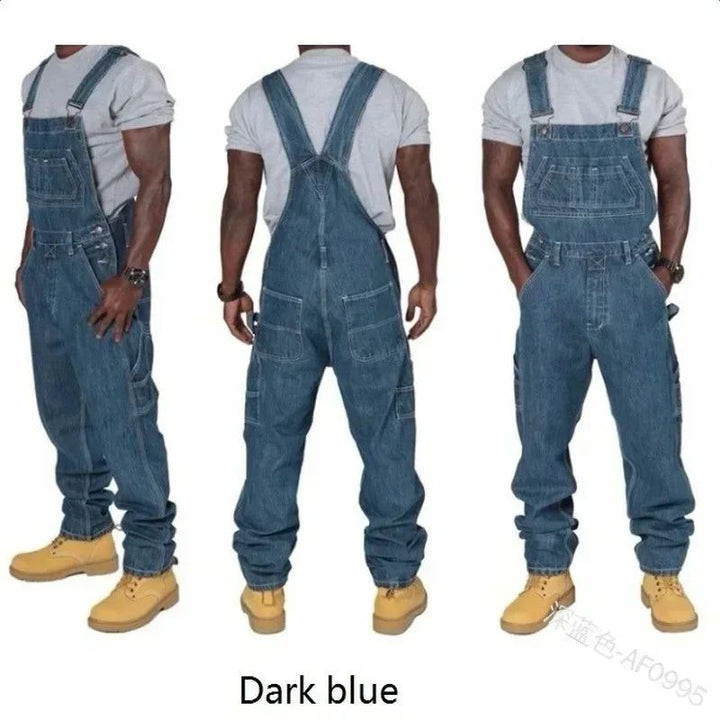 Mens Jeans Overalls Men Pockets Casual Loose Long Denim Pants