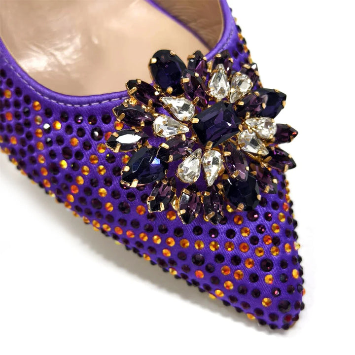Ladies Italian Design Shoes And Bag Set Decorated with Rhinestone