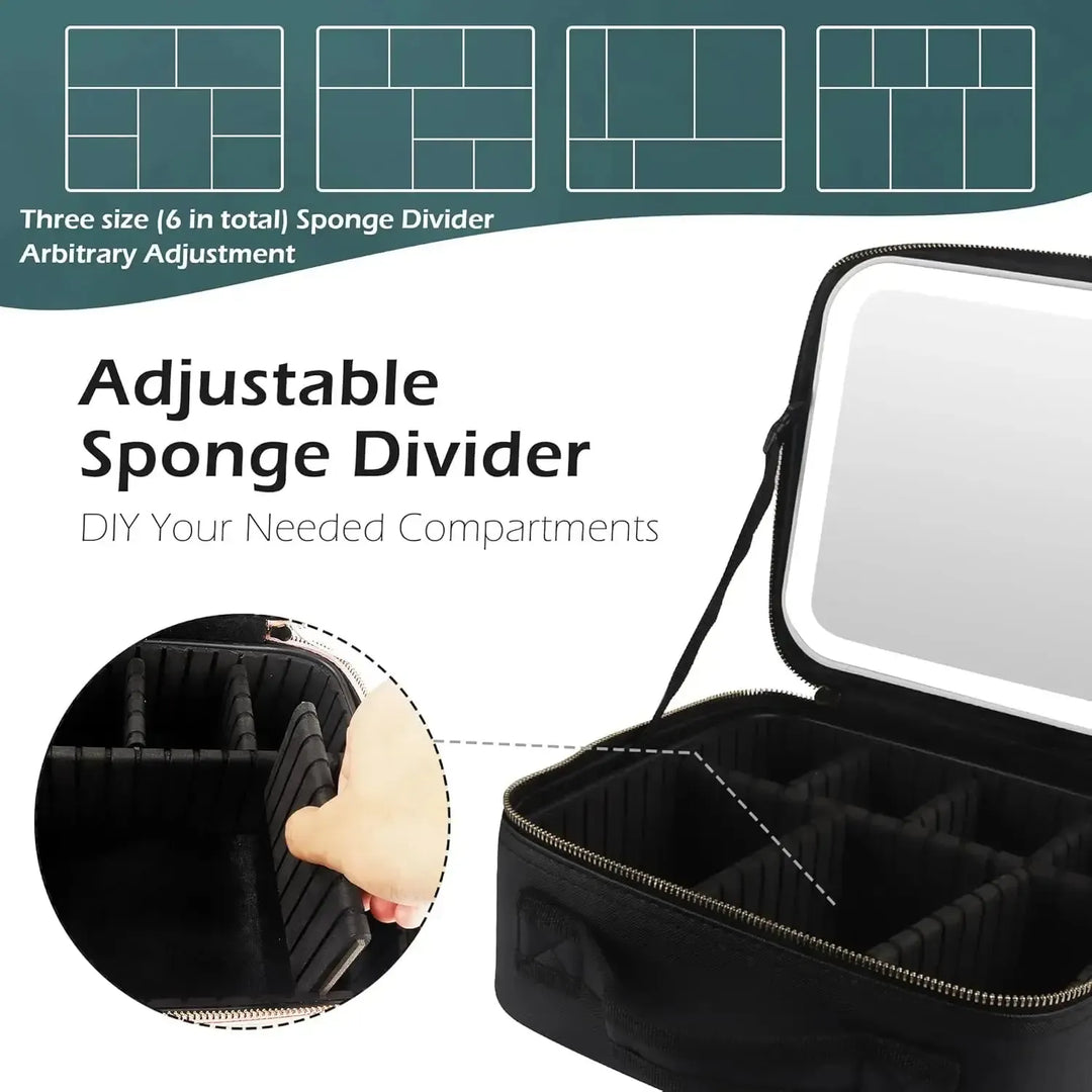 Makeup Organizer with Mirror Light 3 Adjustable Brightness-Cosmetic & Toiletry Bags-Bennys Beauty World