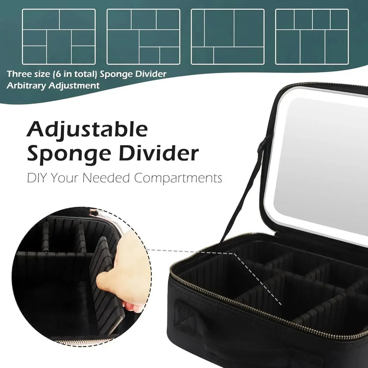 Makeup Organizer with Mirror Light 3 Adjustable Brightness-Cosmetic & Toiletry Bags-Bennys Beauty World