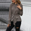 Women's Clothing Autumn and Winter Lace Up Round Neck Long Sleeve Blouse-blouse-Bennys Beauty World