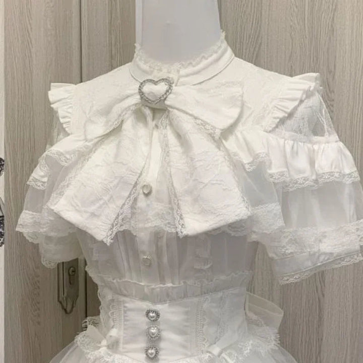 Lace Patchwork Blouse | Sweet Bow Short Sleeve Top