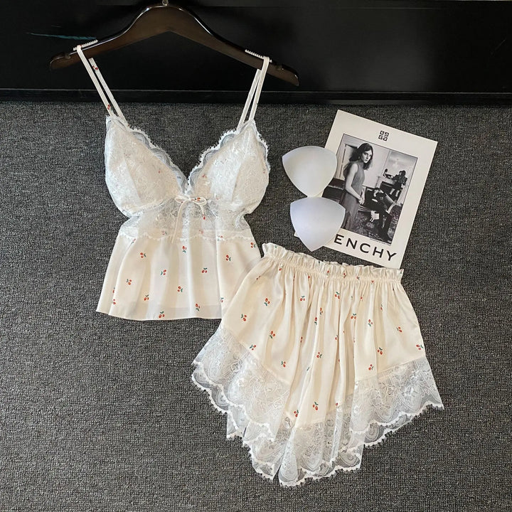 Summer Women Pajamas Lingerie Two Piece Lace Sleepwear