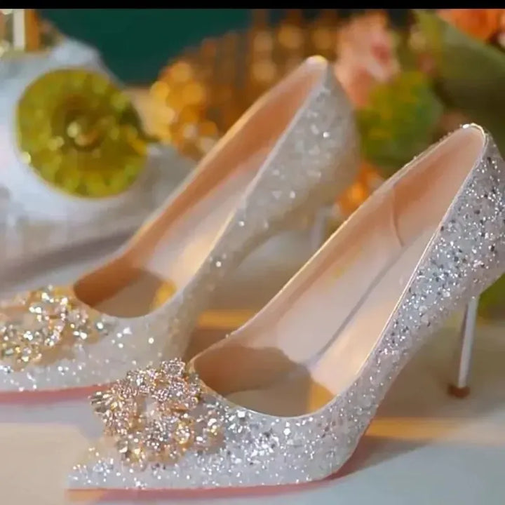 Women's Crystal Sequin Pointed Toe Pumps | Gold & Silver Heels-Shoes-Bennys Beauty World