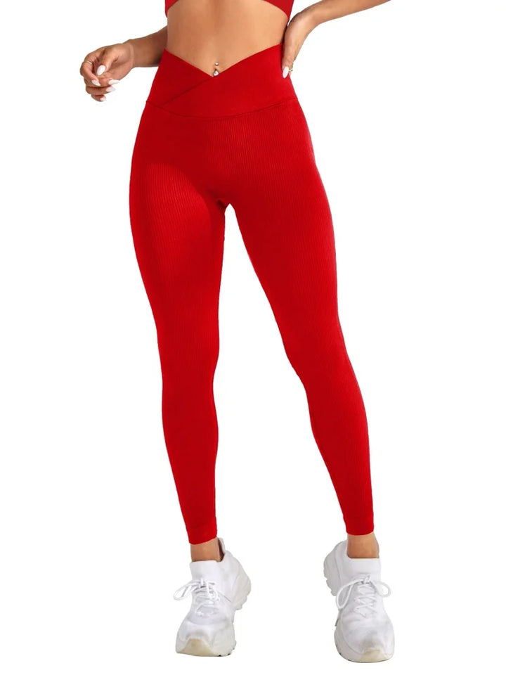 Women Sports Leggings V-waist Elastic Fitness Pants