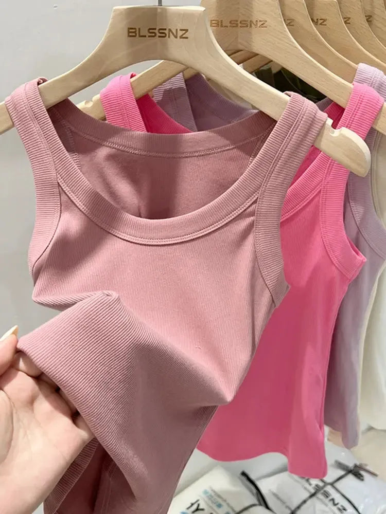 Women's Ribbed Cotton Tank Top – Stretchy Camisole with Round Neck for Summer | zjaiss-tank tops-Bennys Beauty World