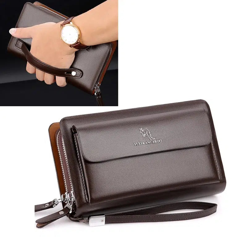 Leather Clutch Bag for Man Zipper Wallet Passcard Fashion Luxury Handbag-Handbags-Bennys Beauty World
