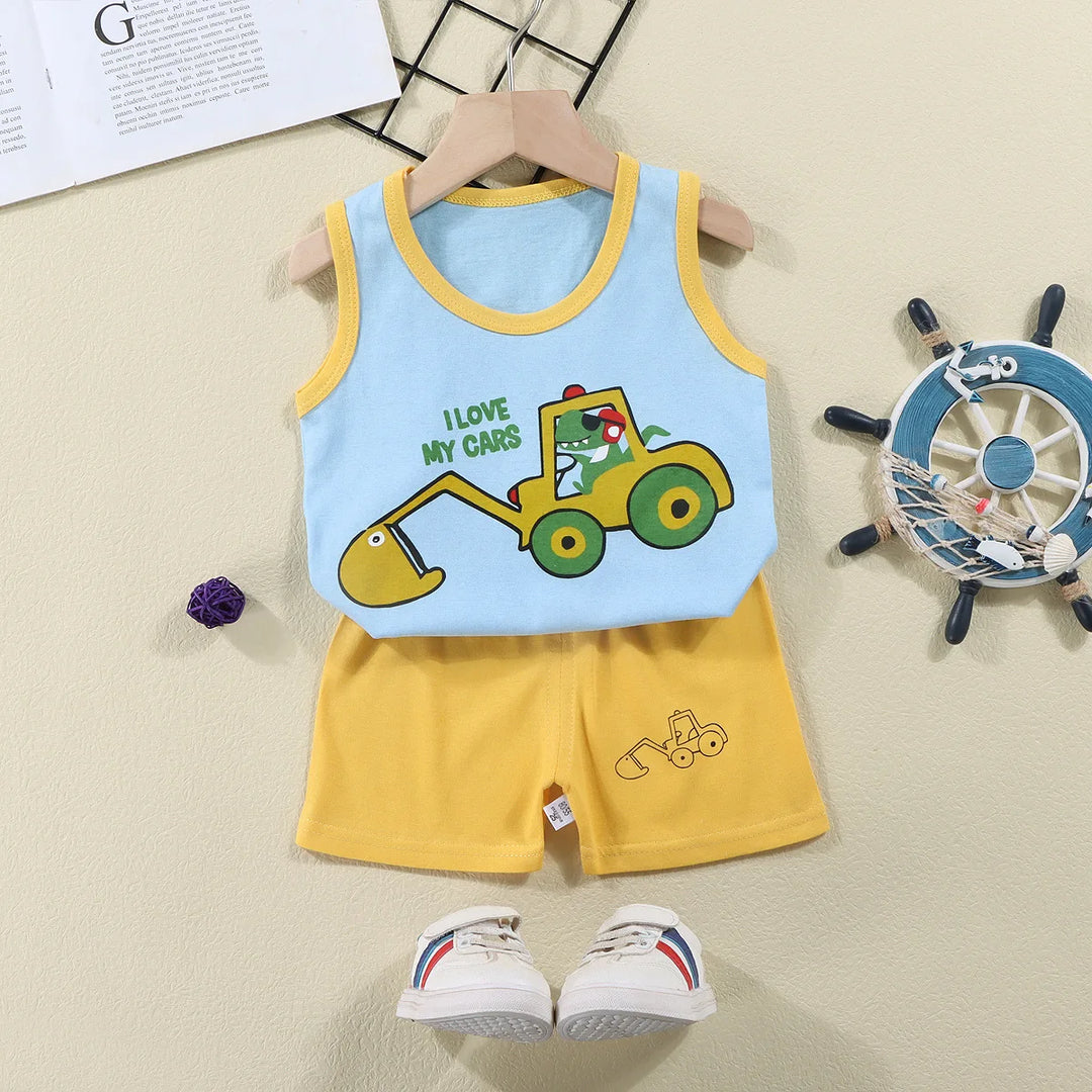 Kids Cotton Vest &amp; Shorts 2-Piece Set | Sleeveless Summer Outfit | Ages 9M–6T