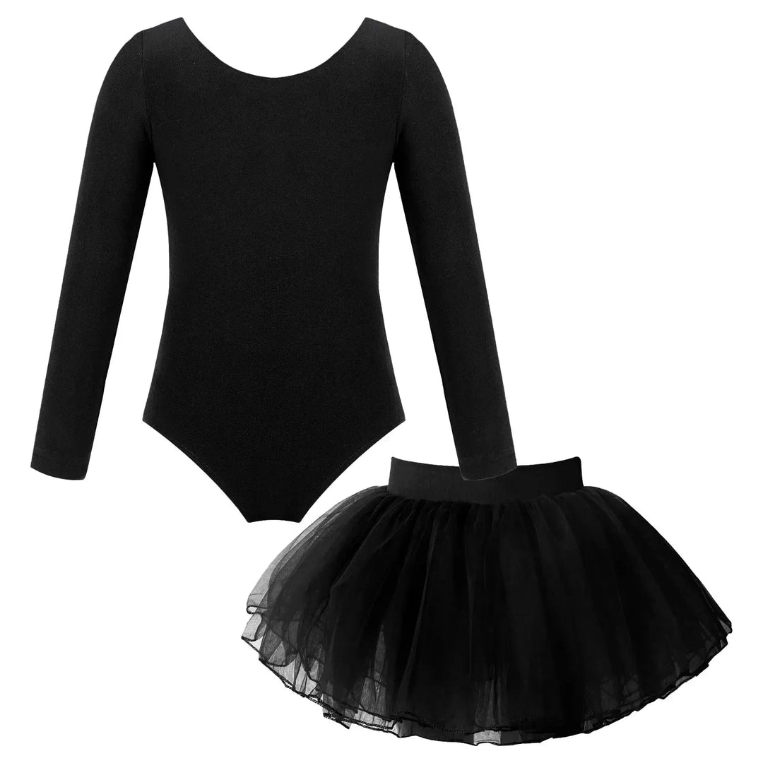 Girl Ballet Dance Leotard Long Sleeve Gymnastics Leotard+Tulle Tutu Skirt Outfit Kid Dance Training Workout Performance Bodysuit-Bennys Beauty World