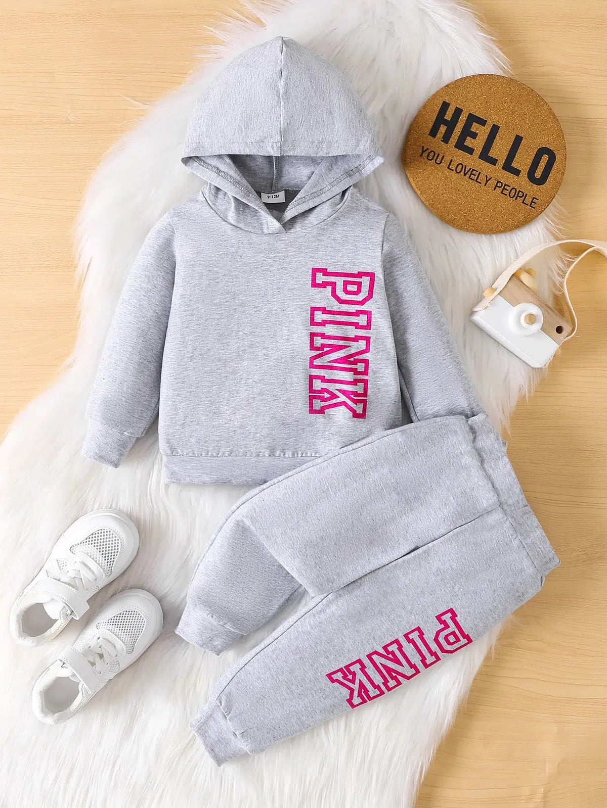 Cute and lively toddler alphabet print hooded jumper long sleeve hoodie and pant-kids clothing-Bennys Beauty World