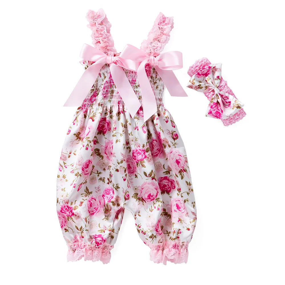 Girls Summer Backless Romper Baby Lace-up Bloomer