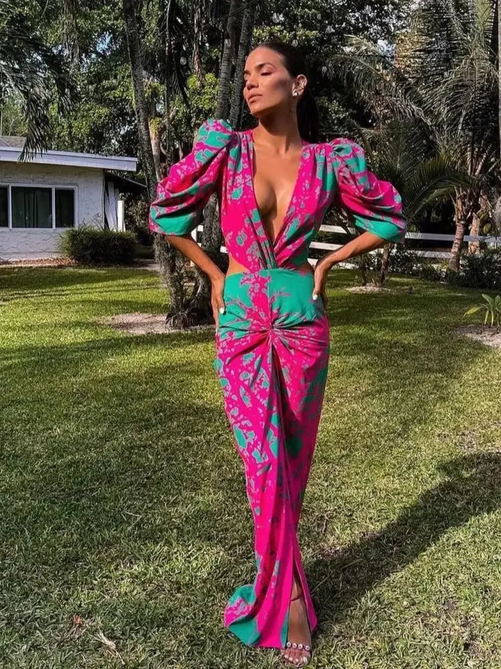 Elegent Deep V Neck Long Dresses For Women-Dresses-Bennys Beauty World
