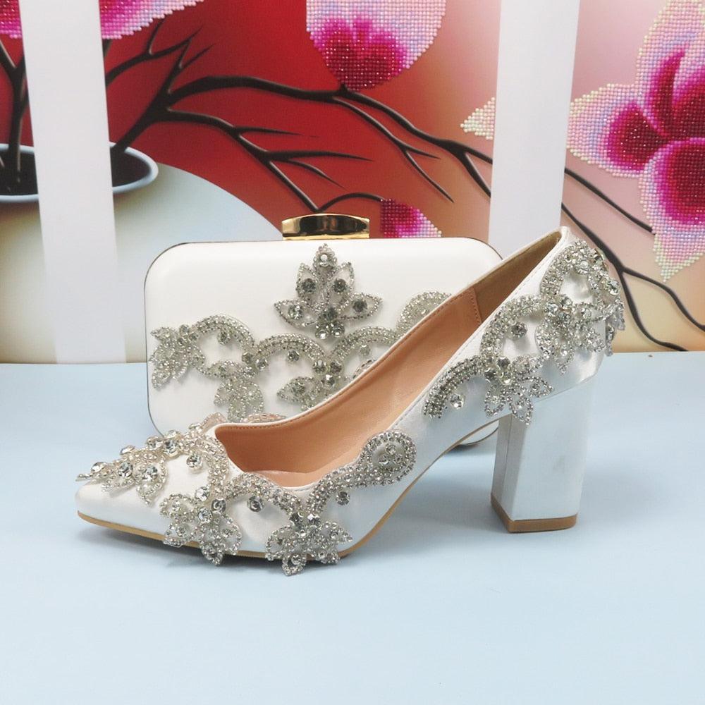 Crystal Pointed Toe Wedding Shoes And Bag Set-Shoe-Bennys Beauty World