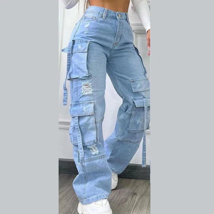 Women's High Waist Cargo Denim Jeans