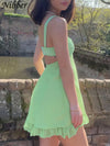 Women's Solid Color Cutout Slim Sling Dress Backless Ruffle Dress