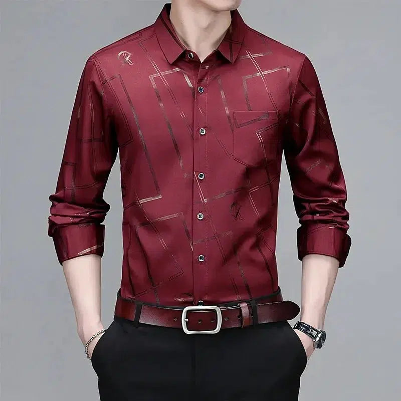 Men's Casual and Fashionable Long Sleeved Printed Shirt-Shirts-Bennys Beauty World