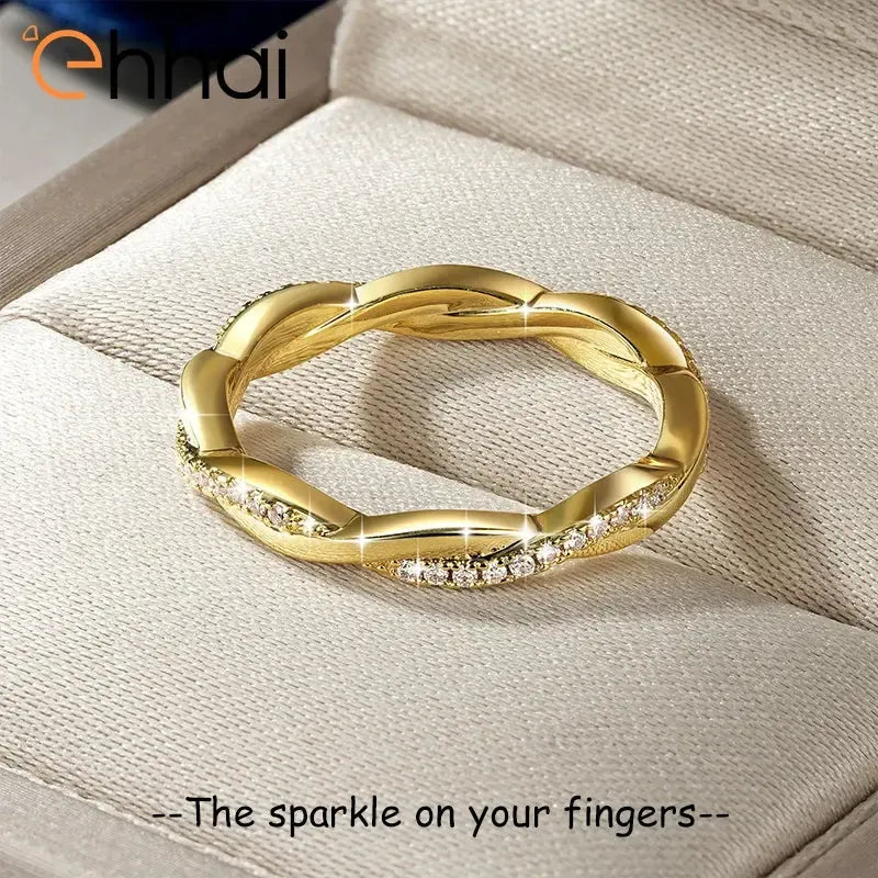 GRA Certified Moissanite Twisted Eternity Band Ring – 14K Gold Filled Engagement Ring for Women-Rings-Bennys Beauty World