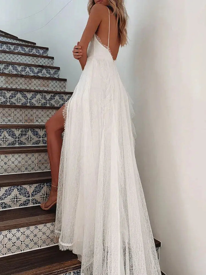 Women's V-neck Halter Dress Mesh Wedding And Evening Dress-Wedding dresses-Bennys Beauty World