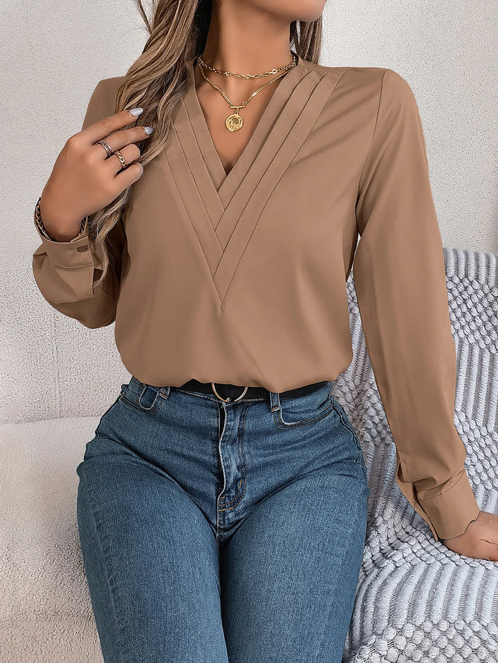 Triple V-Neck Long Sleeve Shirt Women Tops