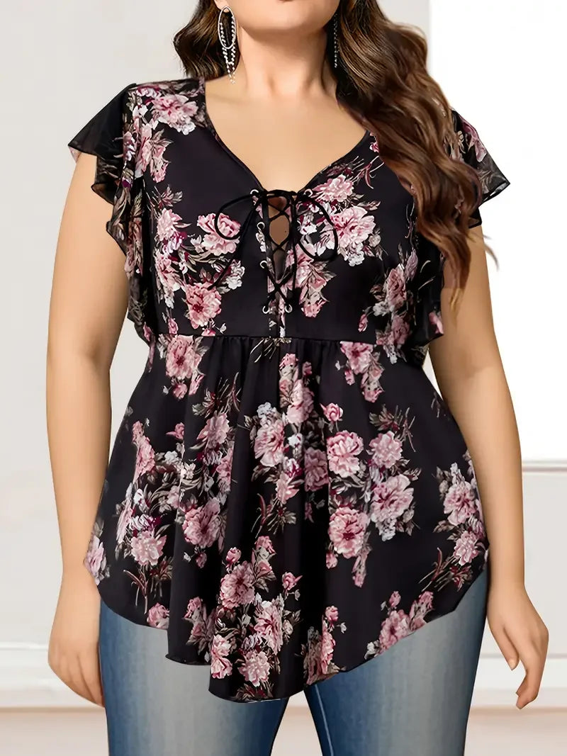 Plus Size Floral Printed Women’s Blouse-Blouses-Bennys Beauty World