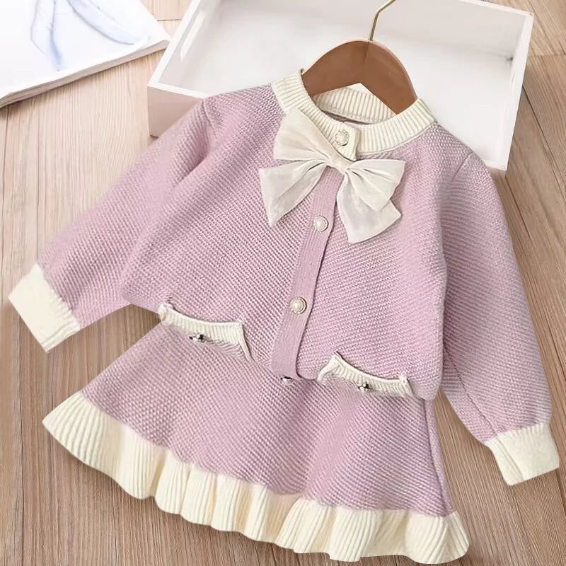 Girls Long sleeve knitted sweater set-Dress-Bennys Beauty World