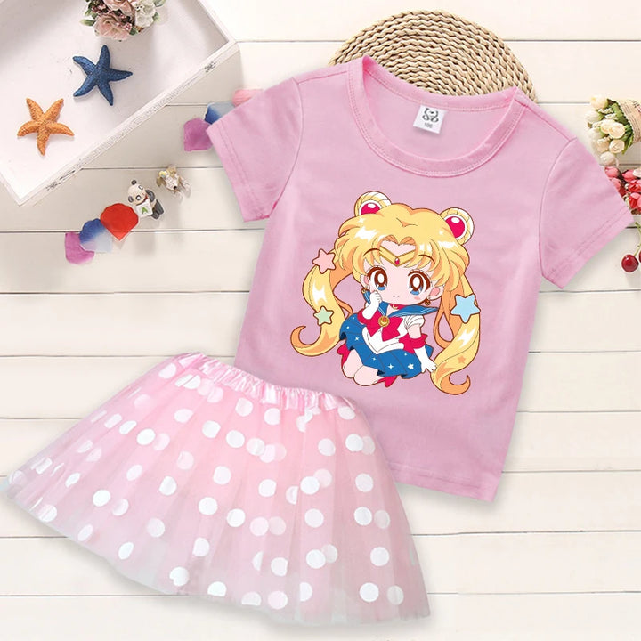 Summer Kids Girls Clothes Little Pony T-Shirt+Tutu Skirt 2pcs Clothing Sets