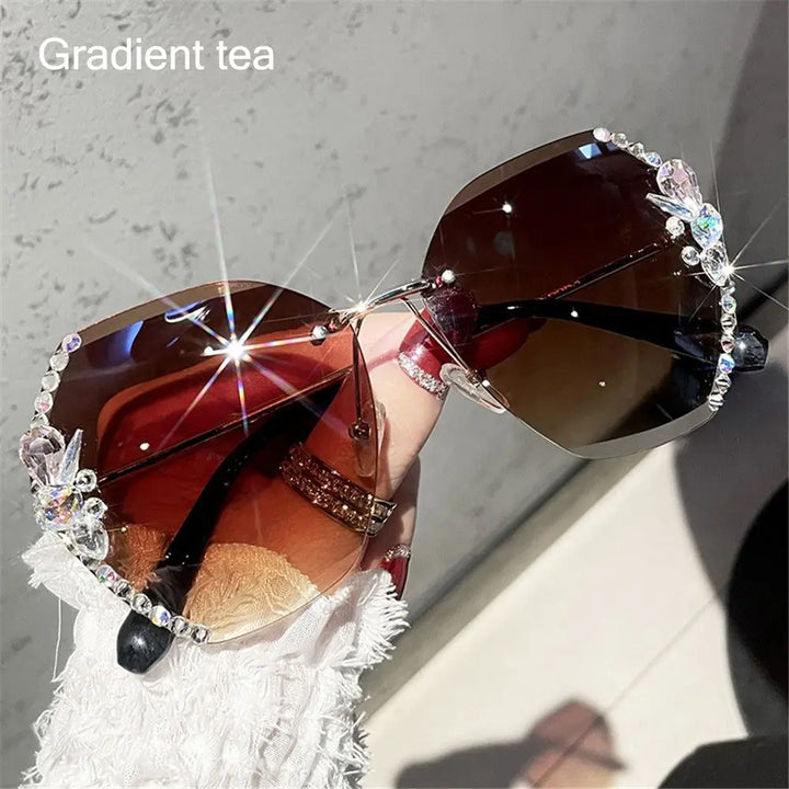 Rimless Rhinestone Sunglasses | UV400 Gradient Luxury Eyewear