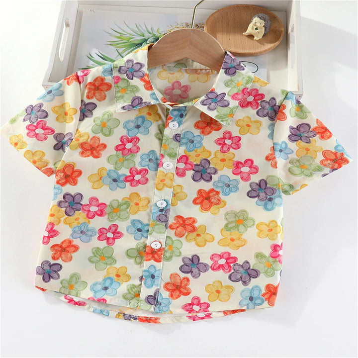 Boys Colorful Splash Ink Print Short Sleeve Shirt | Kids Casual Summer Top