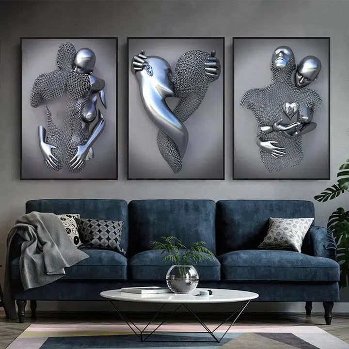 3D Love Heart Grey Metal Figure Statue Posters and Prints-Art-Arlik interiors