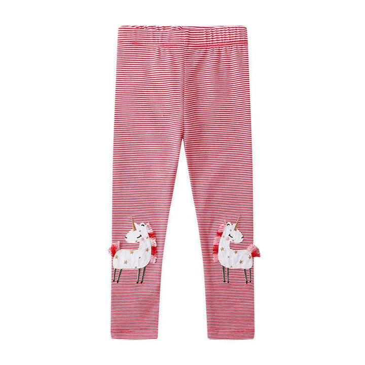 Girls Leggings Unicorns Embroidery Striped Pants