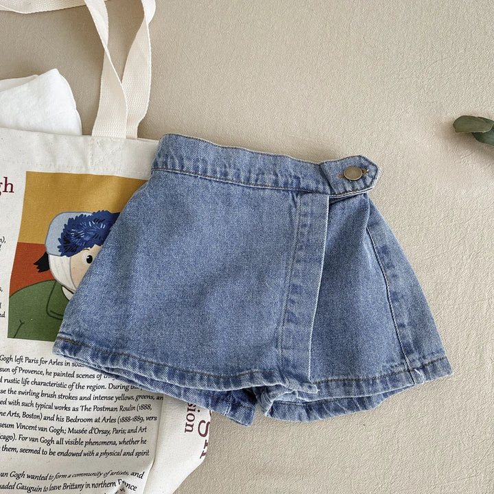 Girls Soft Denim Skirt Shorts | Elastic Waist | Korean Style