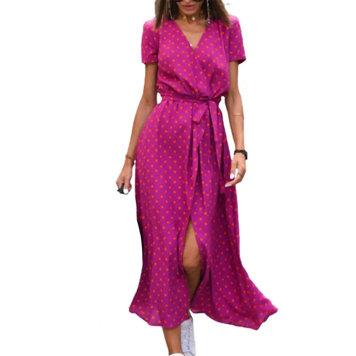Women's Midi Dress V-neck Short Sleeve Floral Print Dress-Dress-Bennys Beauty World