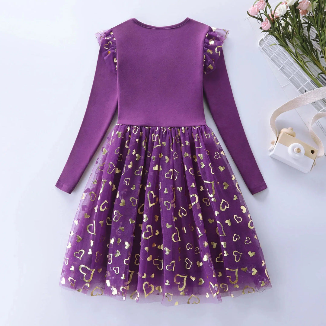 Girls Long Sleeve Mesh Cartoon Unicorn Dress-Dresses-Bennys Beauty World